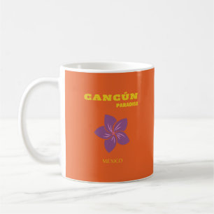 Caneca De Café Cancun, México, Viagem, Arte Tropical, Laranja