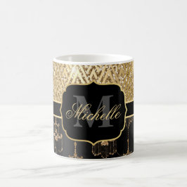 Caneca De Café Candeeiros Pretos e Dourados com Brilho Glam e Art