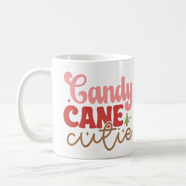 Caneca De Café Candy Cane Cutie Retro Feriados de Natal em Groovy (Esquerda)