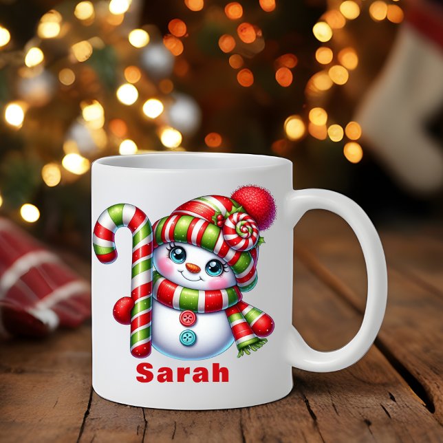 Caneca De Café Candy Cane Snowman Nome Personalizado de Natal (Candy Cane Snowman Christmas Custom Name Coffee Mug
)
