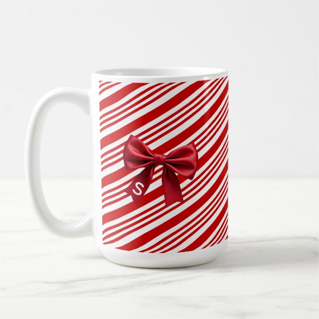 Caneca De Café Candy Cane Stripes Red Bow Festive Christmas  (Esquerda)