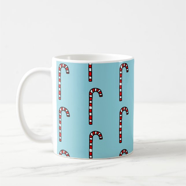 Caneca De Café Candy Canes on Blue Background (Esquerda)