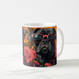 Caneca De Café Cane Corso Com Rosas Do Coração Dia Dos Namorados 