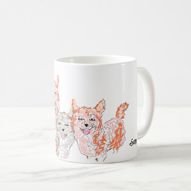 Caneca De Café Caneca: Corgi Trio (Frente Esquerda)