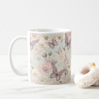 Caneca De Café “Caneca de Café Borboleta e Floral Pastel