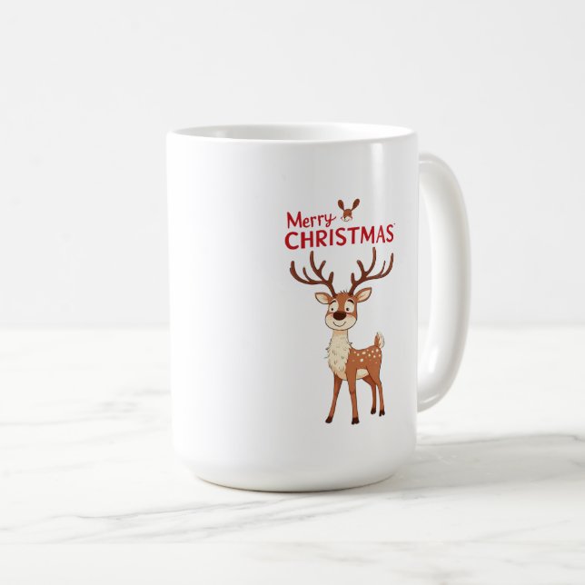 Caneca De Café 🎁Caneca de Café Feliz Natal com Rena Presente ✨ (Frente Esquerda)
