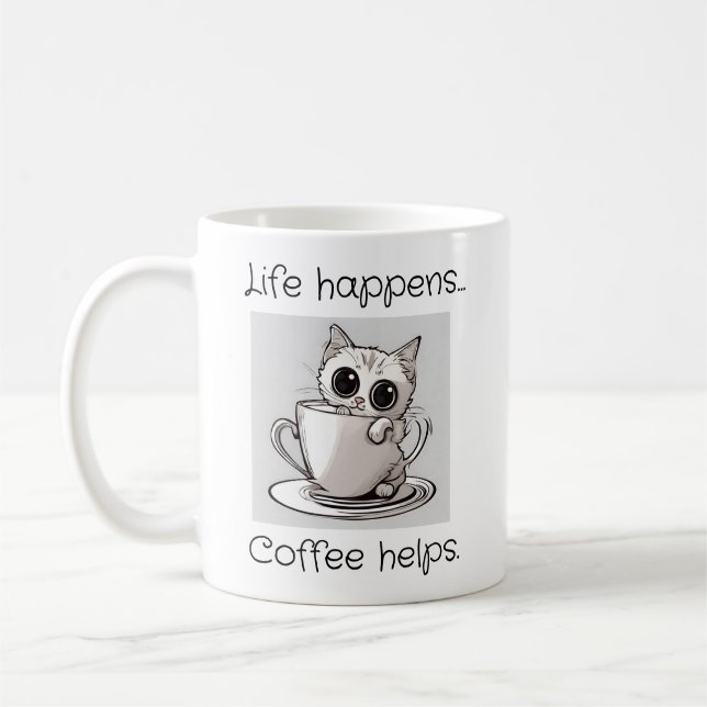 Caneca De Café Caneca Gatinho Fofo A Vida Acontece Café Ajuda (Esquerda)
