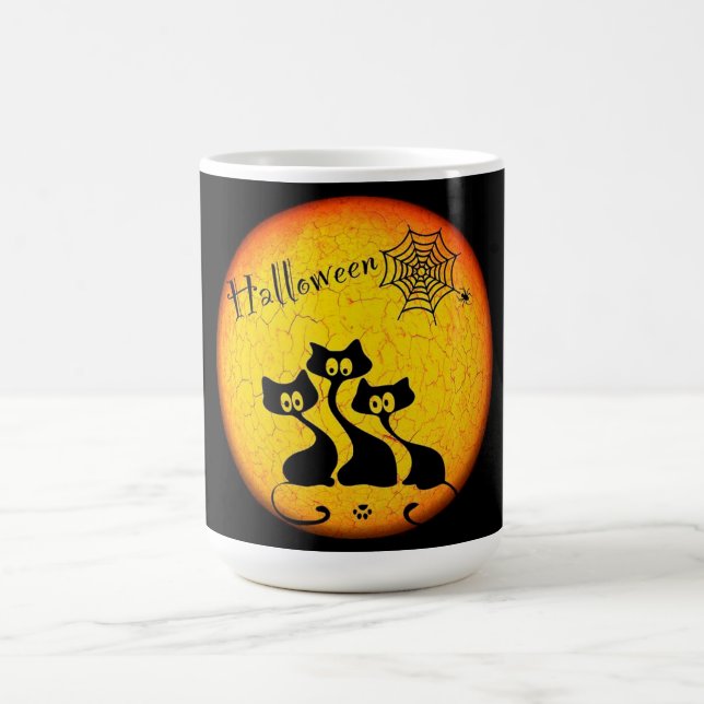 Caneca De Café Caneca/Lua de Halloween, Gatos Pretos, Aranhas e W (Centro)