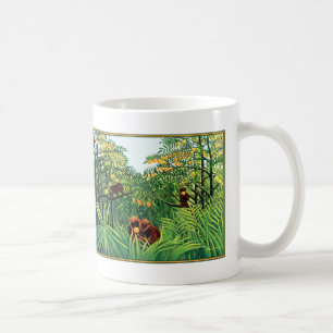 Caneca De Café Caneca: "Macacos no bosque alaranjado" por Henri