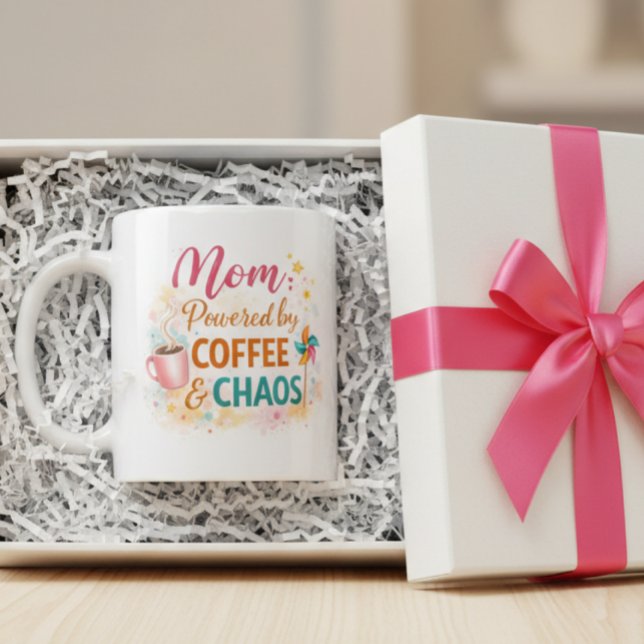 Caneca De Café Caneca Mãe Energizada por Café e Caos (Criador carregado)