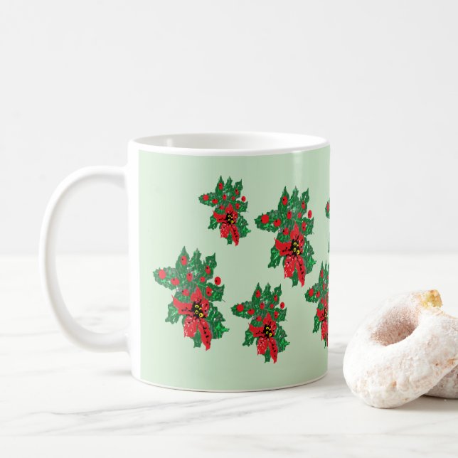 Caneca De Café Canecas: Poinsettias de Natal (Com Donut)