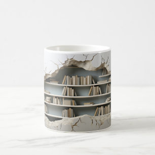 Caneca De Café Caneta de Fundo 3D Bookshelf