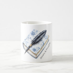Caneca De Café Caneta de Pena Floral Azul Bonita