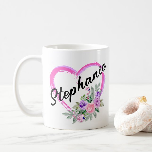 Caneca De Café Caneta Floral Personalizada (Com Donut)