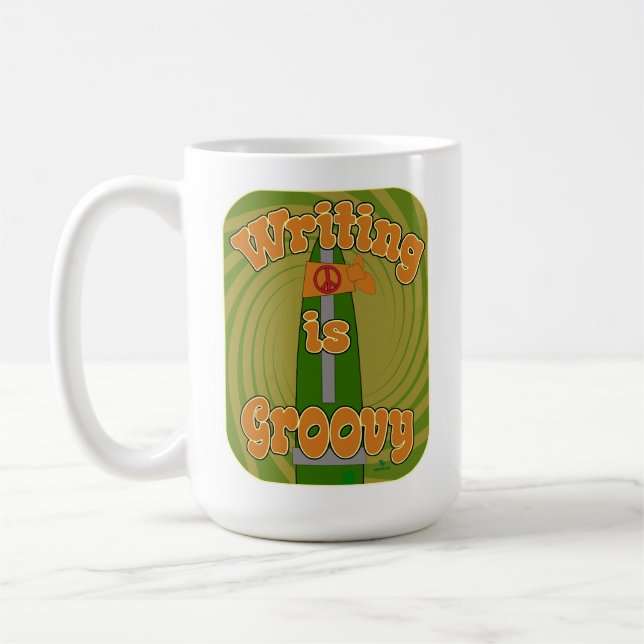 Caneca De Café Caneta Hippie Groovy Divertida Estilo de Escritor (Esquerda)