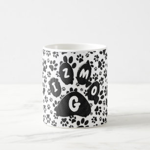 Caneca De Café Canetas de Cães Bolinhas Pretas e Brancas