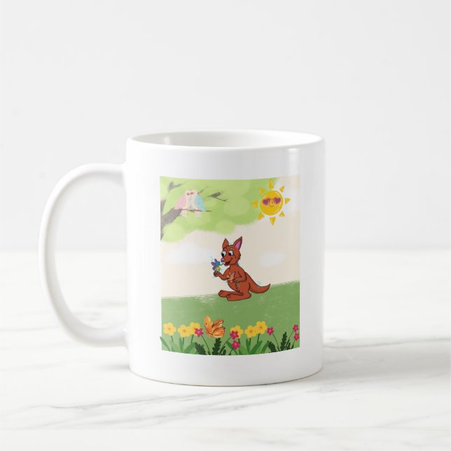 Caneca De Café Canguru feliz na floresta (Esquerda)