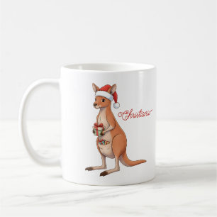 Caneca De Café Canguru Personalizado Com Chapéu de Papai Noel Nat