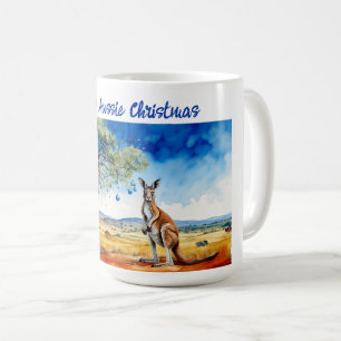 Caneca De Café Canguru sob a árvore de goma com enfeites de Natal