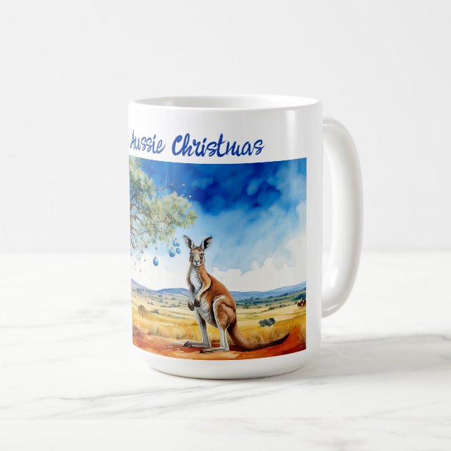 Caneca De Café Canguru sob a árvore de goma com enfeites de Natal (Frente Esquerda)
