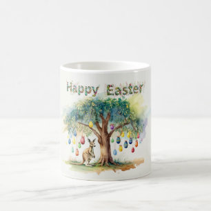 Caneca De Café Canguru sob gomeiro com ovos de Páscoa