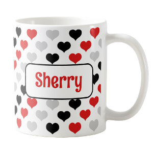 Caneca De Café Canhão de Corações Vermelhos Pretos Personalizados