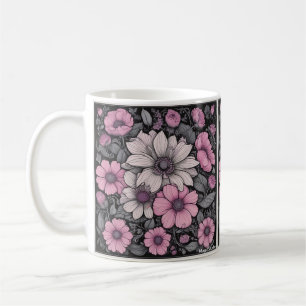 Caneca De Café Canhão de Flores Rosa, Preto e Branco