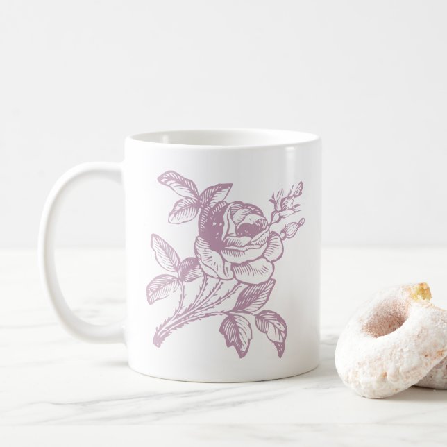 Caneca De Café Canhão de Ilustração de Rosa Mauve (Com Donut)