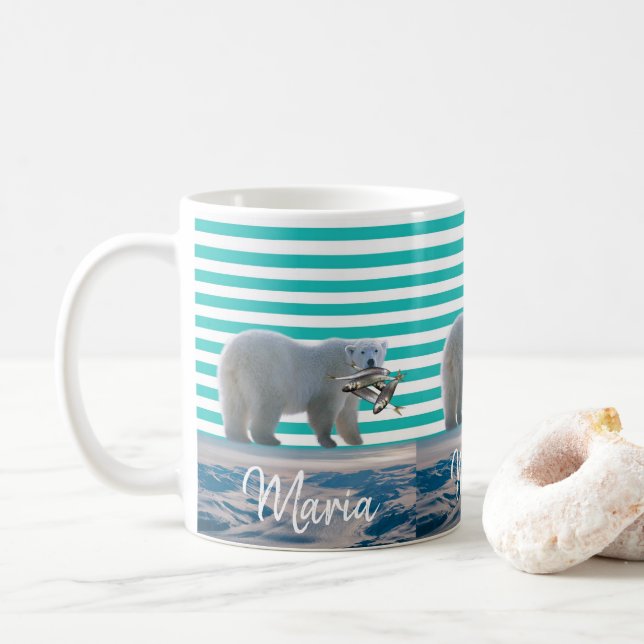 Caneca De Café Canhão Verde de Urso Polar (Com Donut)