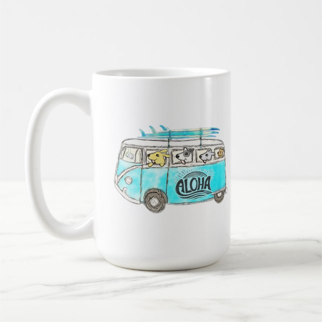 Caneca De Café Canina | Surf Pups | Aloha Dogs | Cachorro (Esquerda)