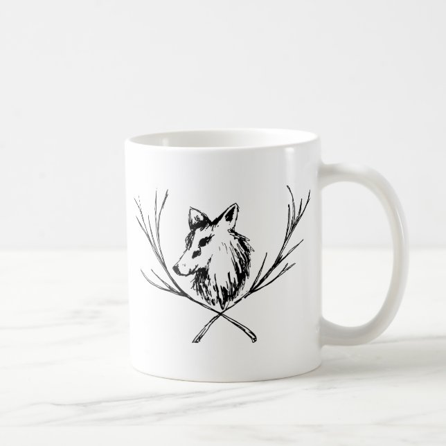 Caneca De Café Canino com ramificações preto e branco (Direita)