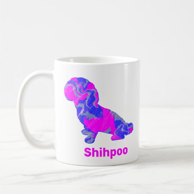Caneca De Café Canino de Shihpoo Silhouette Louco Rosa Quente (Esquerda)