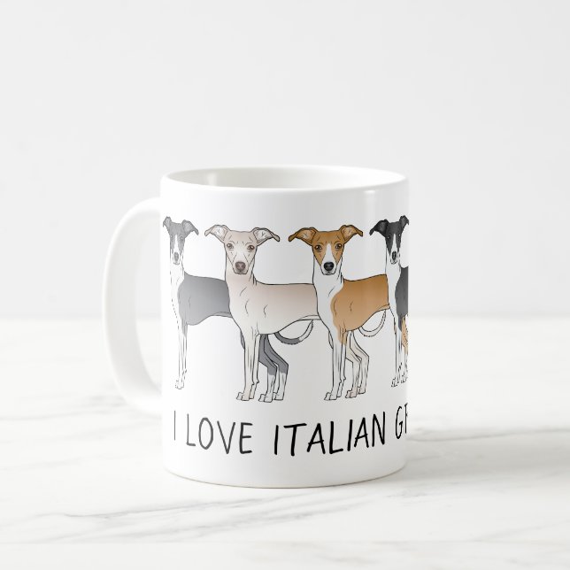 Caneca De Café Caninos De Greyhound Italianos Com Texto Personali (Frente Esquerda)