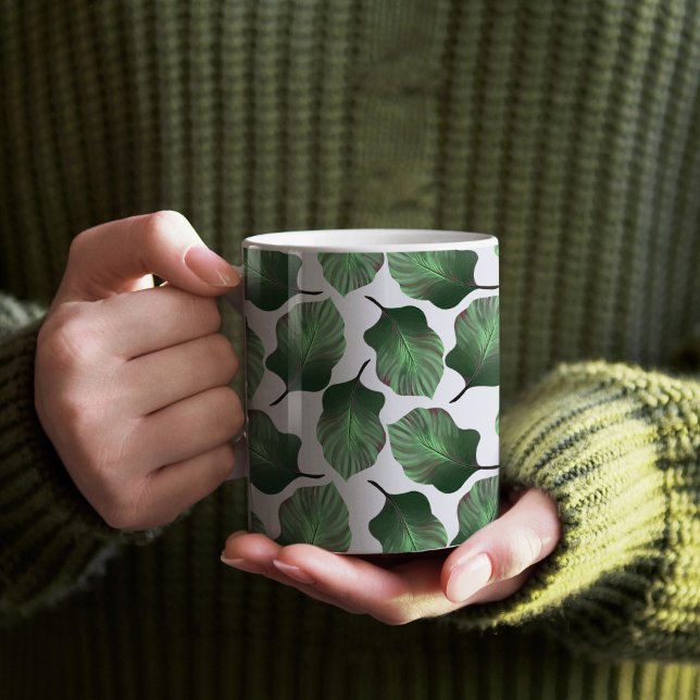 Caneca De Café Canna Tropicanna Tropical Leaves, Verde (Canna Tropicana Leaves Pattern Mug)