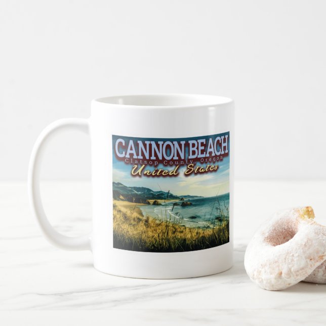 CANECA DE CAFÉ CANNON BEACH - HAYSTACK ROCK - OREGON EUA (Com Donut)