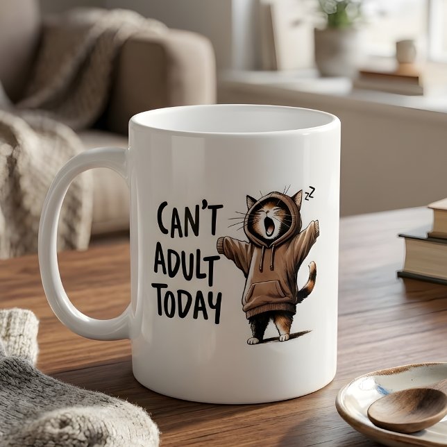Caneca De Café "Can't Adult Today" Funny Sleepy Cat in Hoodie Mug (Criador carregado)