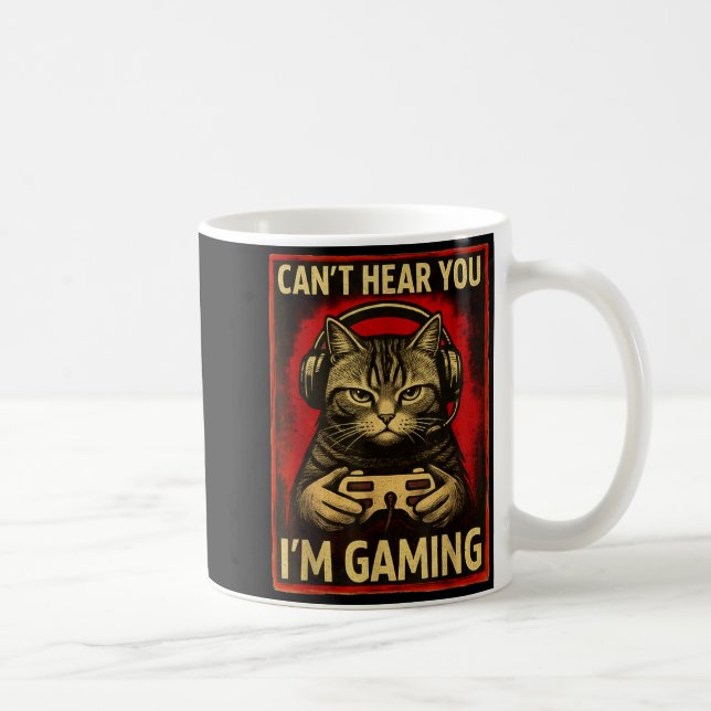 Caneca De Café Can't Hear You I'm Gaming Funny Gamer Cat Playing  (Direita)