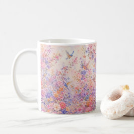 Caneca De Café Canto de Pássaros Entre Flores