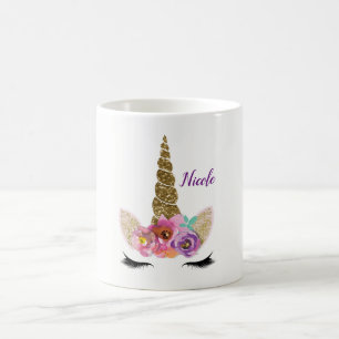 Caneca De Café Canto de Unicórnio com Brilho Dourado Garotas Glam