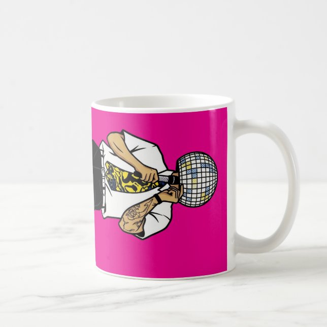 Caneca De Café Cantor Retrocomic Cabeça de Bola de Discoteca Face (Direita)