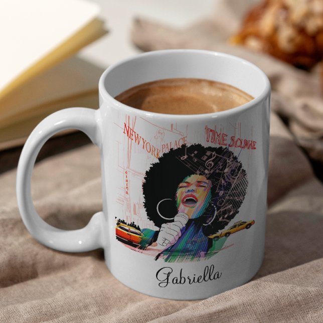 Caneca De Café Cantora Afro-Americana de Alma com Nome Personaliz (Criador carregado)