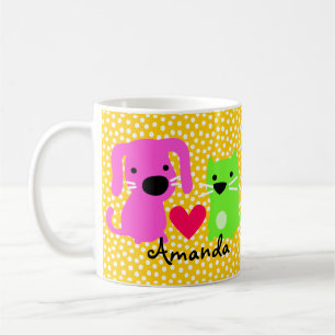 Caneca De Café Cão bonito & gato & coração