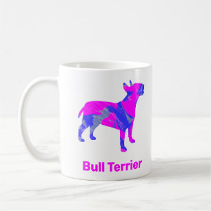 Caneca De Café Cão Bull Terrier Louco Rosa Quente & Azul Branco