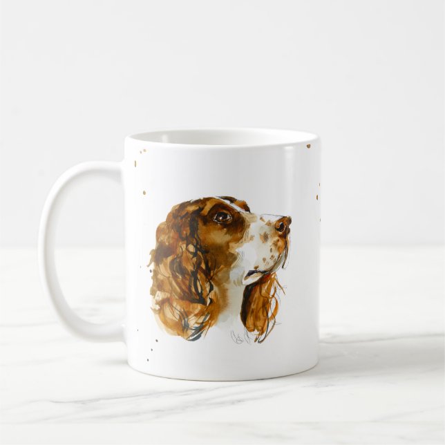 Caneca De Café Cão Cachorro Inglês Springer Spaniel Aquarela (Esquerda)
