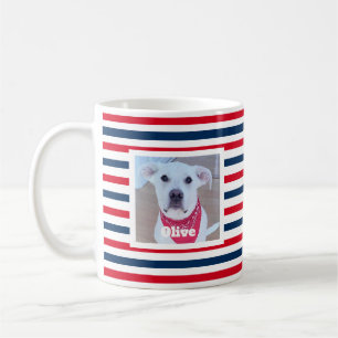 Caneca De Café Cão Cachorro Vermelho Branco Stripes Azul Patrióti