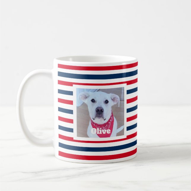 Caneca De Café Cão Cachorro Vermelho Branco Stripes Azul Patrióti (Esquerda)