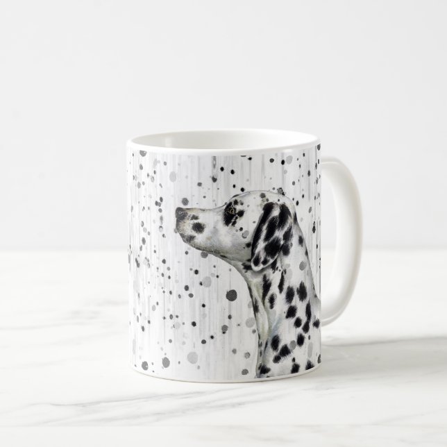 Caneca De Café Cão Dalmatian manchado preto e branco (Frente Esquerda)
