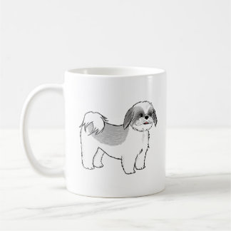 Caneca De Café Cão de Cartoon White Shih Tzu, Cinza bonita e bran