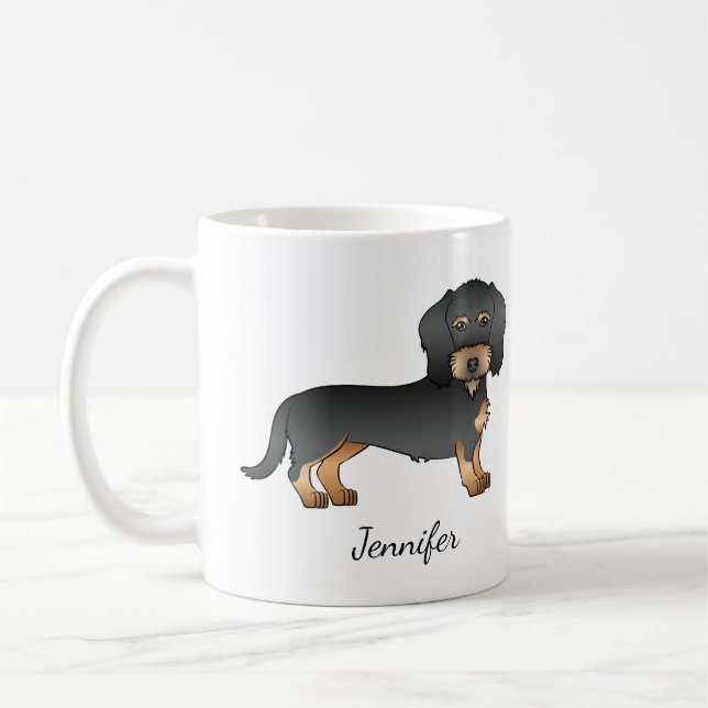 Caneca De Café Cão De Dachshund Com Cabos Pretos E Tan (Esquerda)