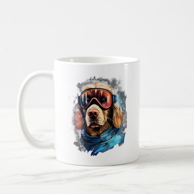 Caneca De Café Cão de Esqui em Óculos de Esqui 3 (Esquerda)